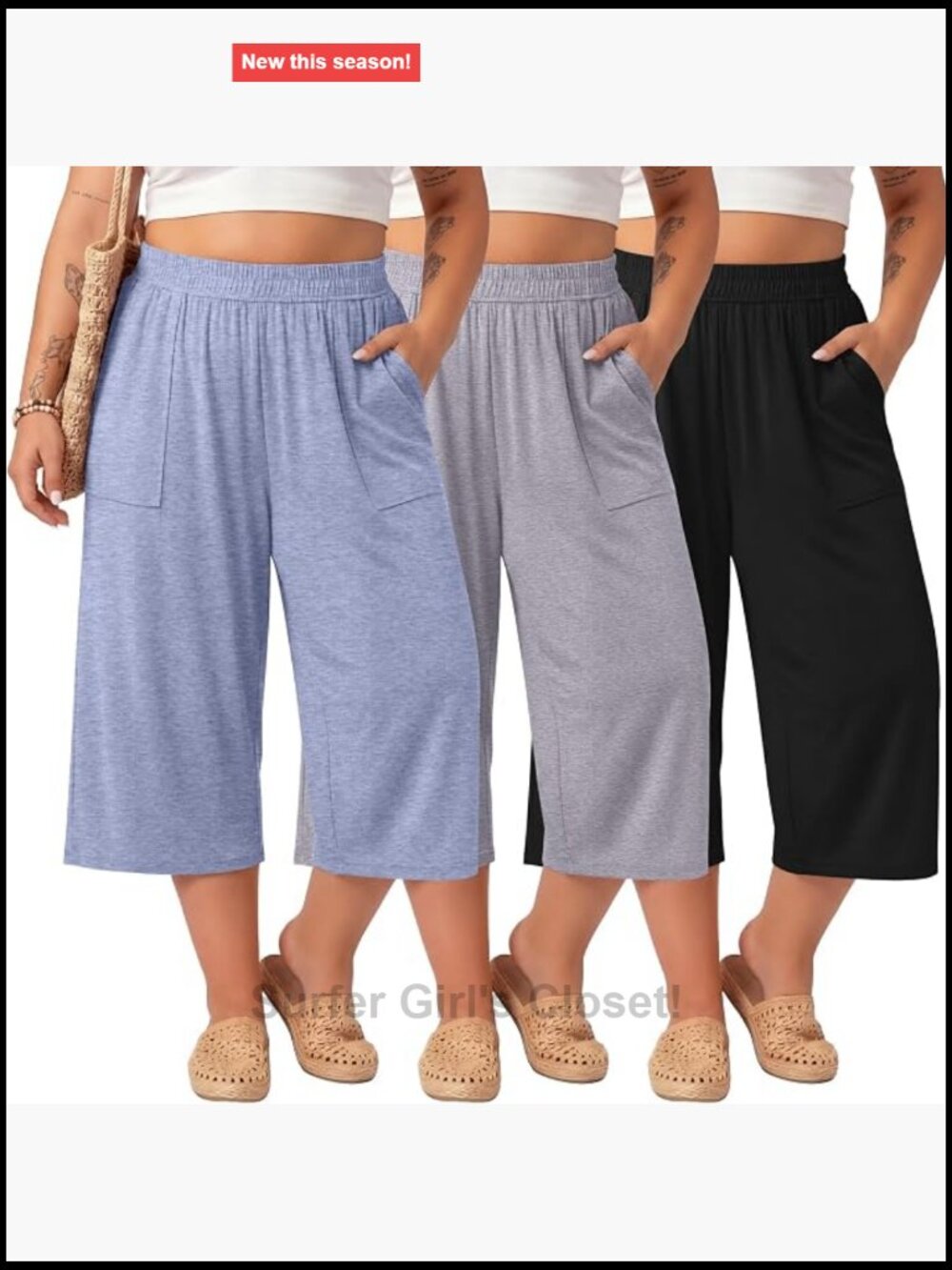 Plus Size Wide Leg Capri Pants 3 Pack Cotton Spandex Lounge Yoga